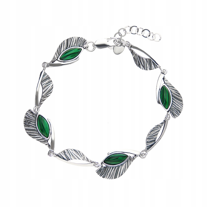 Stříbrný Efektní Náramek B622 Malachit