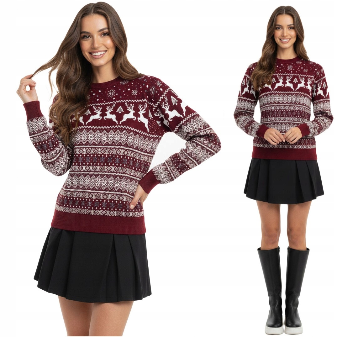 Dámský vánoční svetr bordó vlněný stylový vánoční dárky Xs