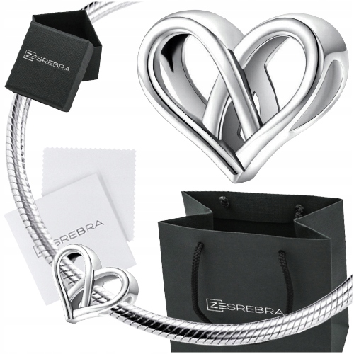 

Charms zawieszka Serce Splot koralik srebro S925
