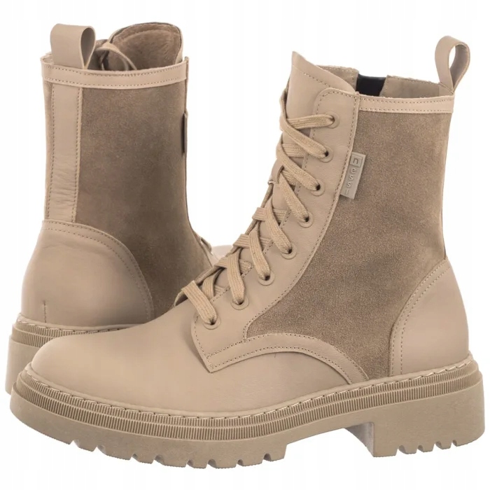 Dámské kožené kotníkové Kotníkové Boty Nessi béžové 22361