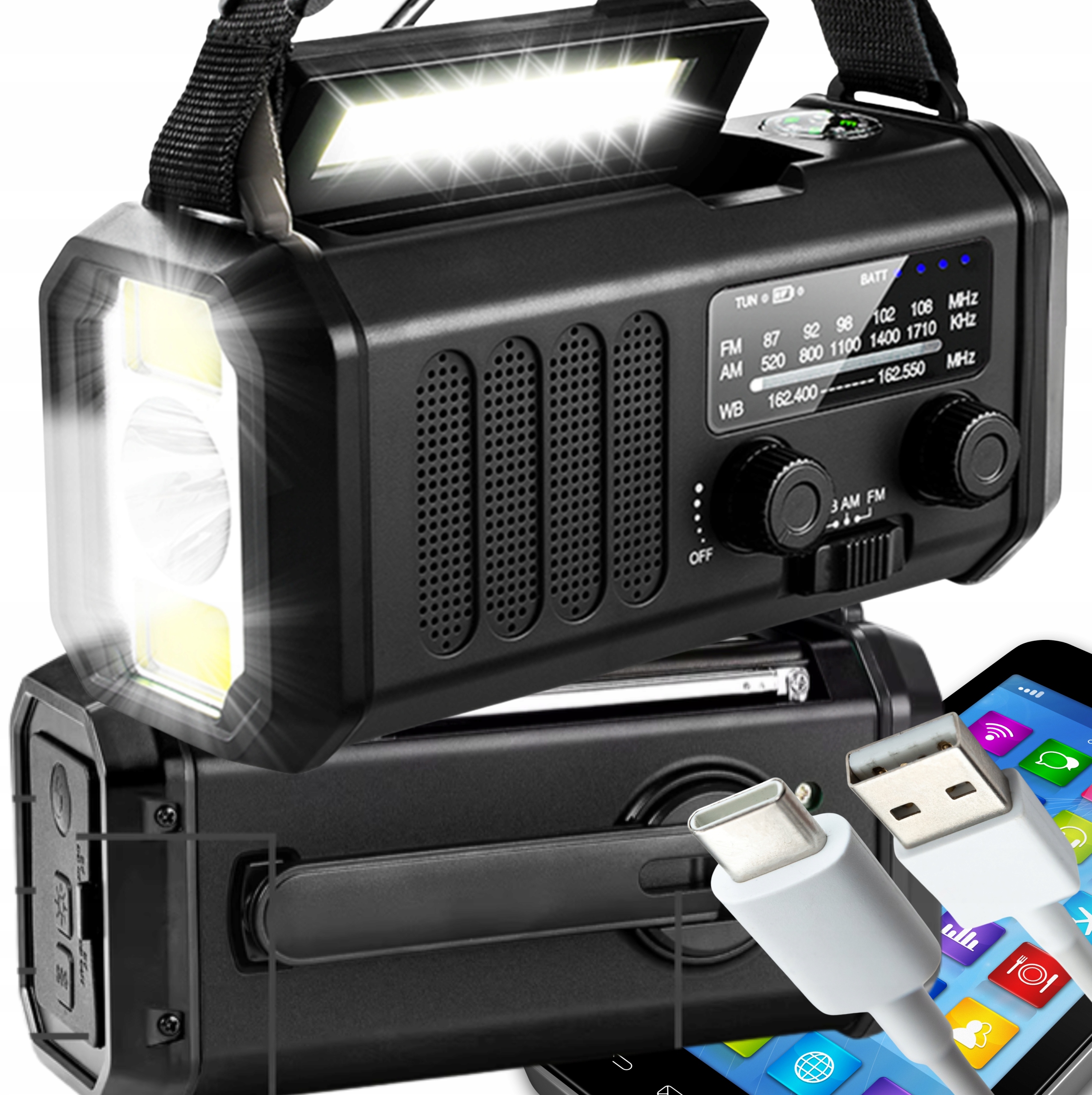 Turistické Rádio Solární Voděodolné Dynamo Powerbank 10000 mAh Usb Svítilna