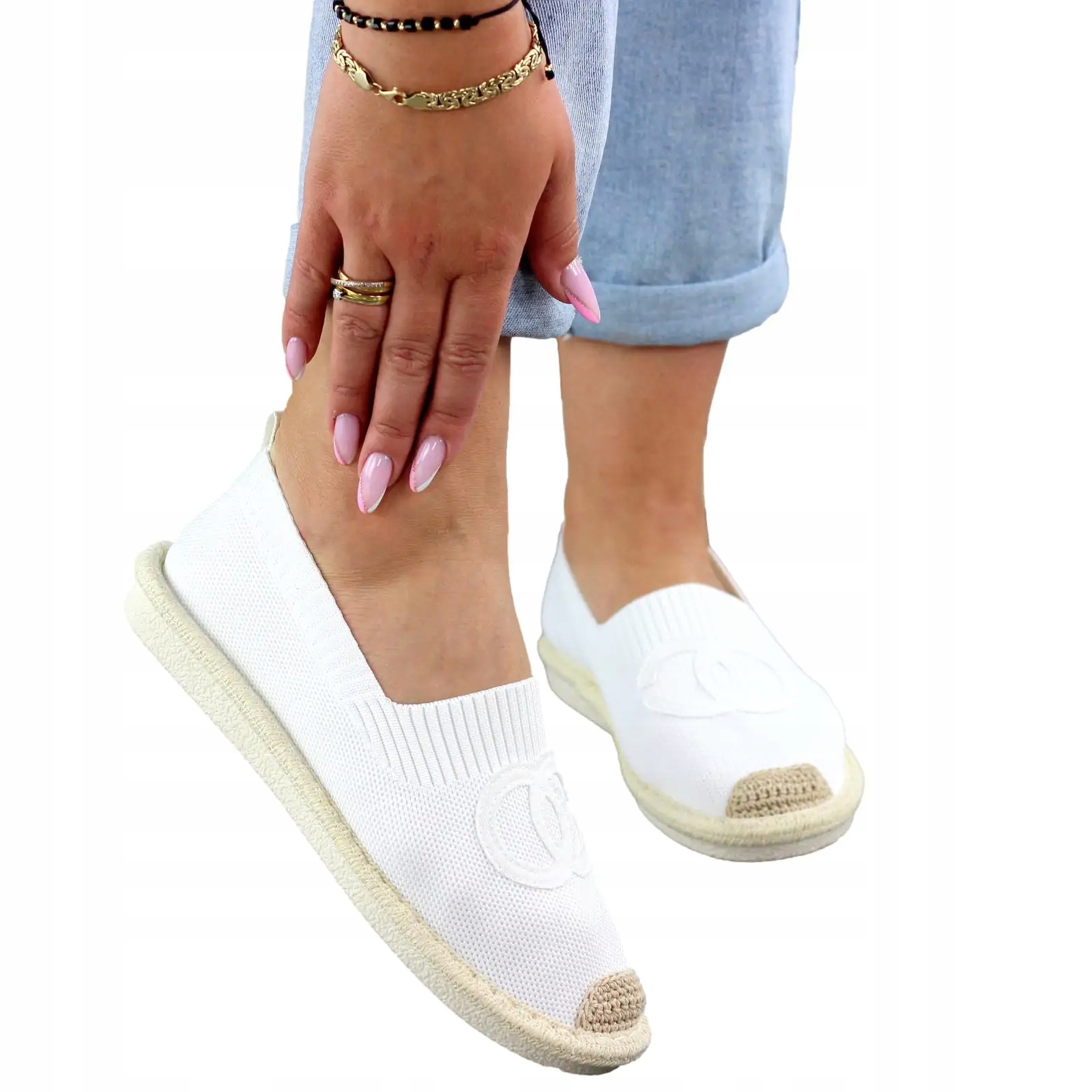 MODNE BIAŁE TENISÓWKI MATERIAŁOWE ESPADRYLE DAMSKIE Z LOGOWANIEM CHANTI 39