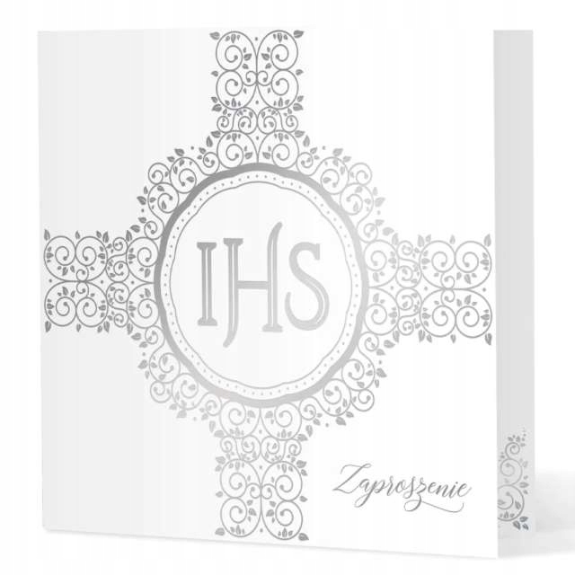 zaproszenia KOMUNIA ŚWIĘTA ihs białe papierowe