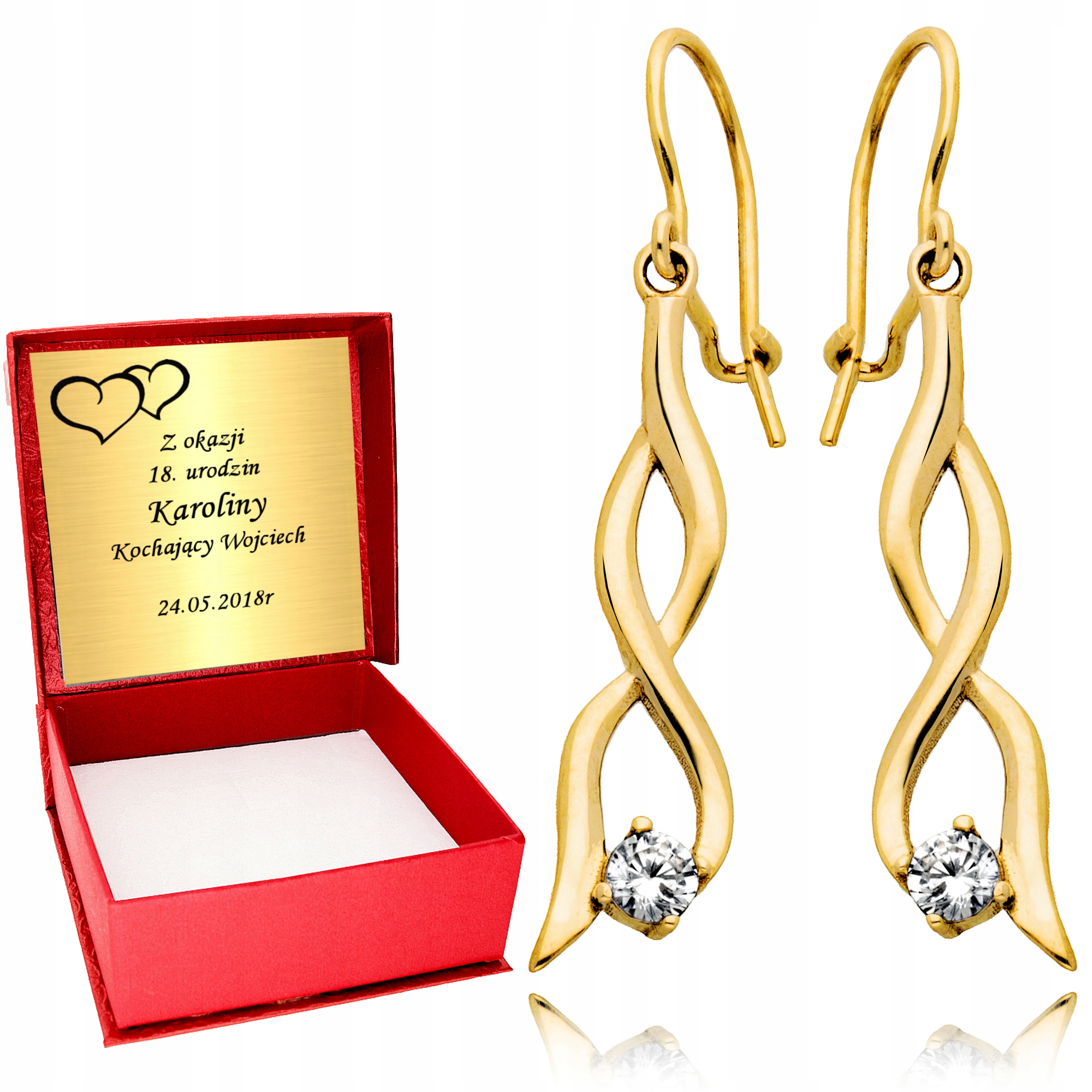 

Złote kolczyki 333 Wiszące z Cyrkoniami Grawer