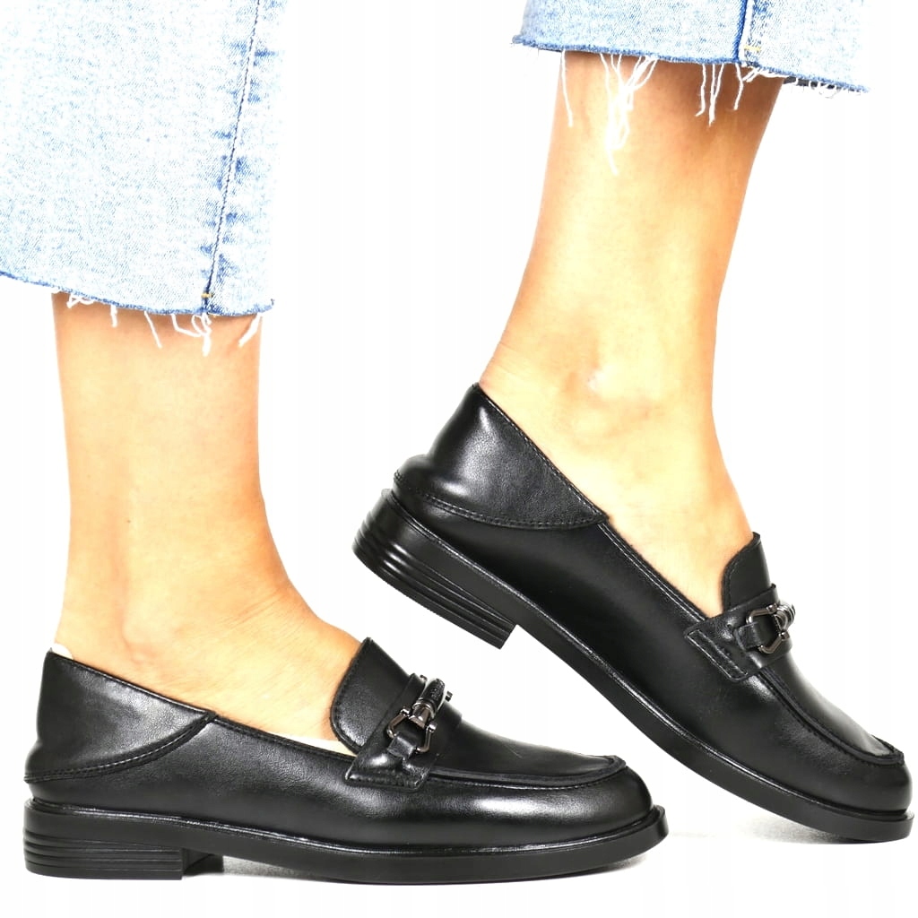 Černé Ploché Kožené Mokasíny, Pohodlné, Módní Na Podzim, Klasické Polobotky