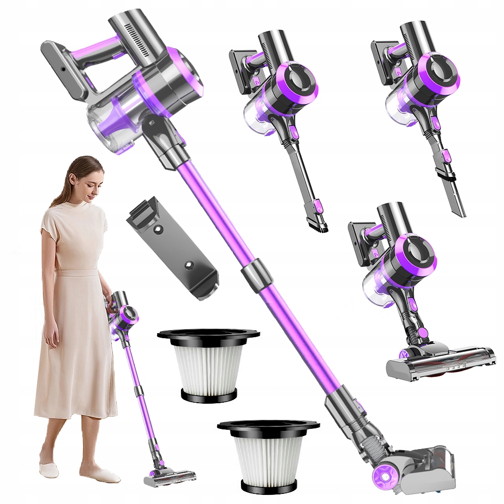 Vysavač 400W 30KPA Led Fialový 55MIN Provozu Trvalý