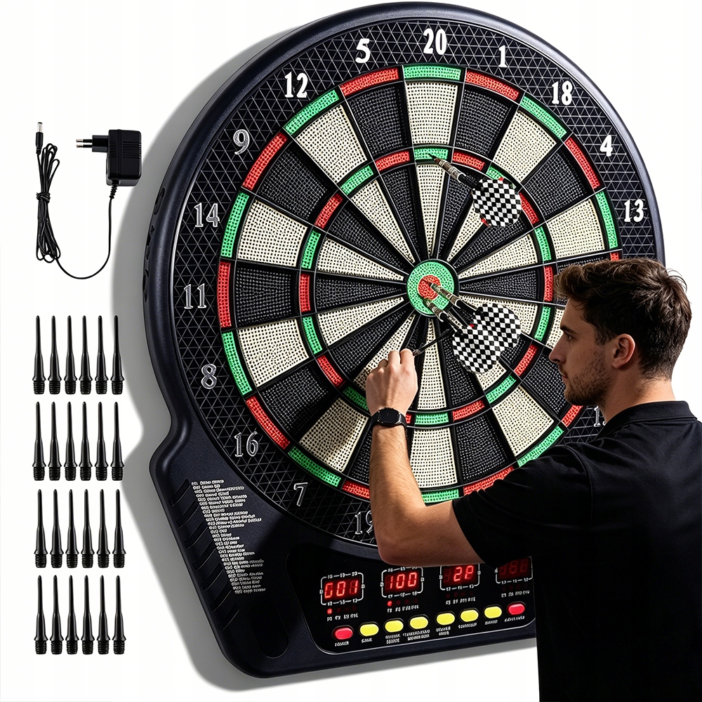Tarcza Dart Elektroniczna Z Pierścieniem Ochronnym 27 Gier 243 Wariantów