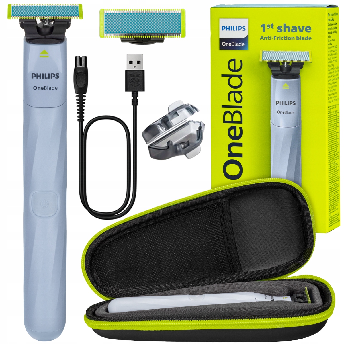 GOLARKA PHILIPS ONEBLADE FIRST SHAVE TRYMER OSTRZE DO SKÓRY WRAŻLIWEJ ETUI