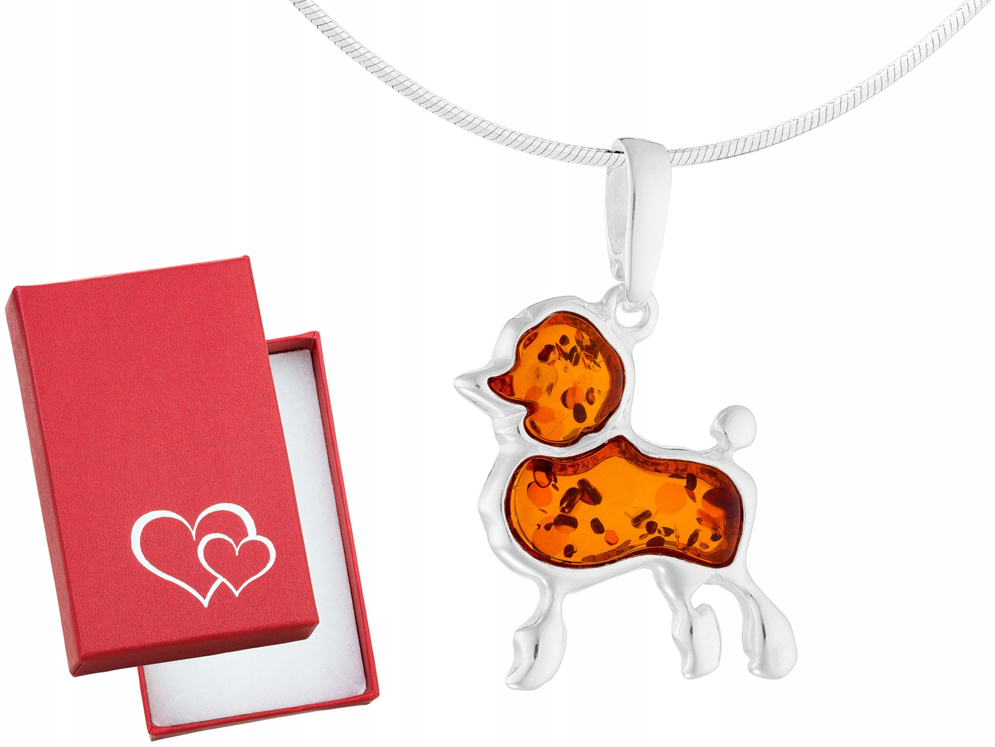 Krátký stříbrný dámský náhrdelník Pudl s jantarem Pes Jantar Choker 35