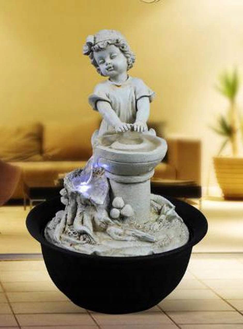 Lotus Fountain GEEZY Indoor Fountain Water Feature LED Lights Polyresin Statues Home Decoration 