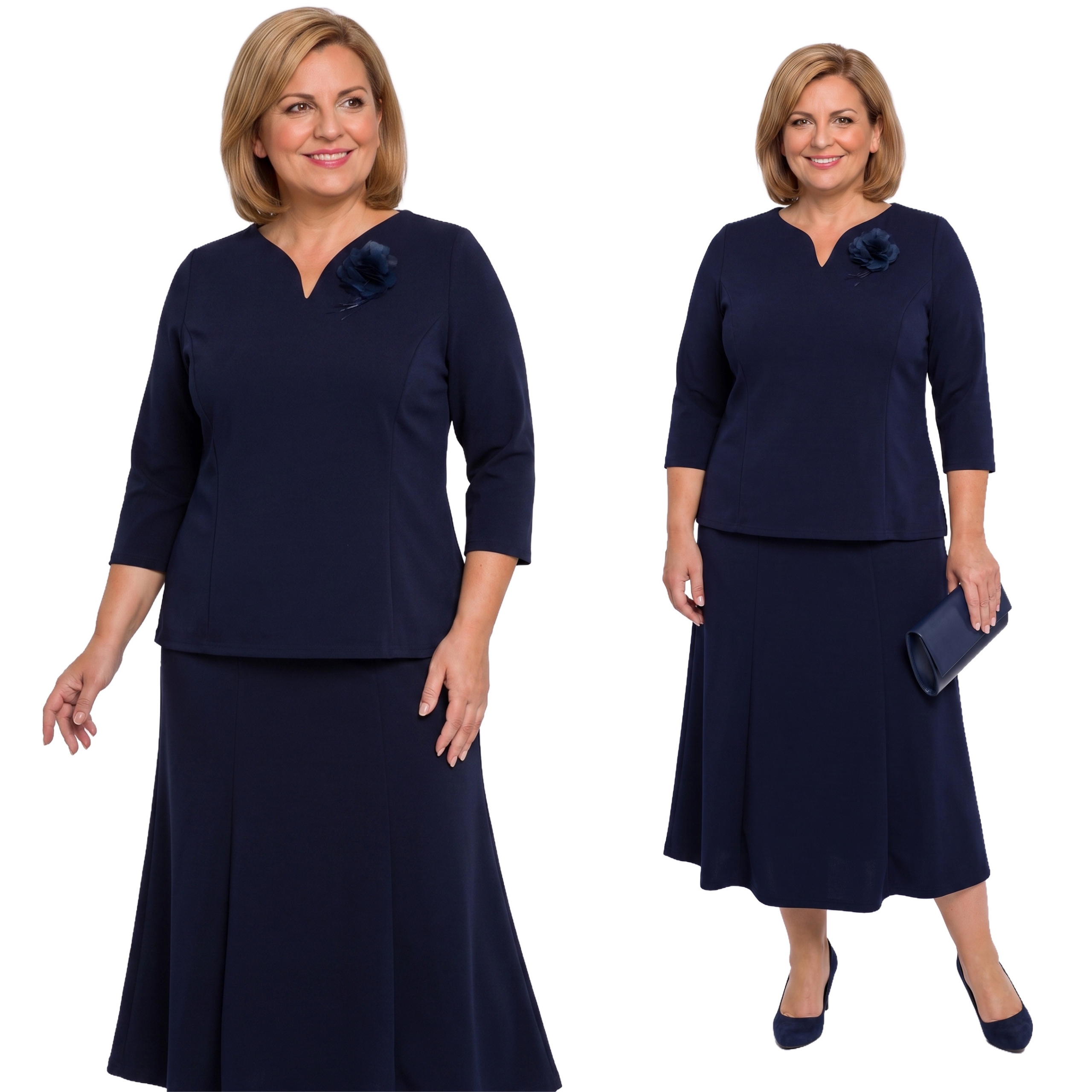 Tmavě modrý komplet s růží plus size velikost 54