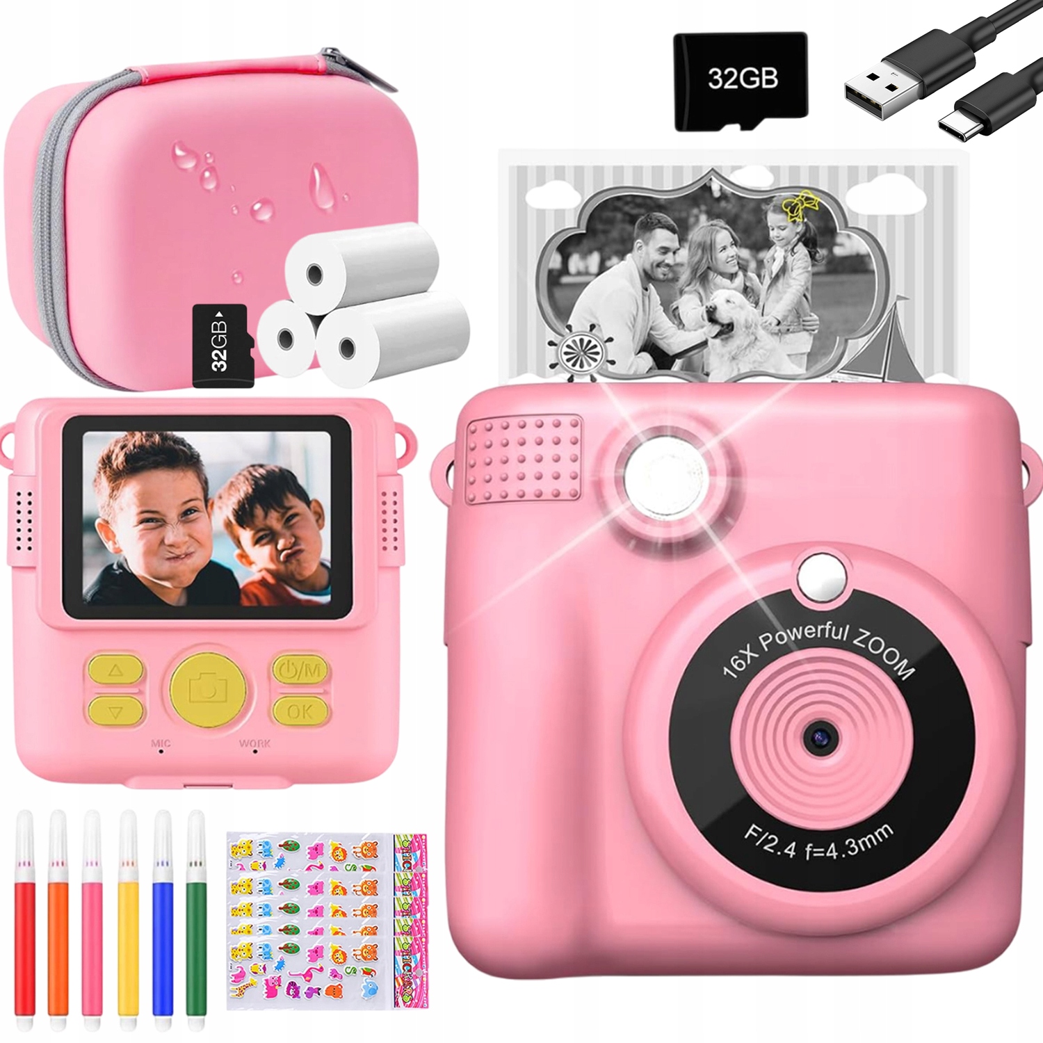 Mini Tiskárna Fotoaparátů Pro Děti, Okamžitá Tepelná 32GB