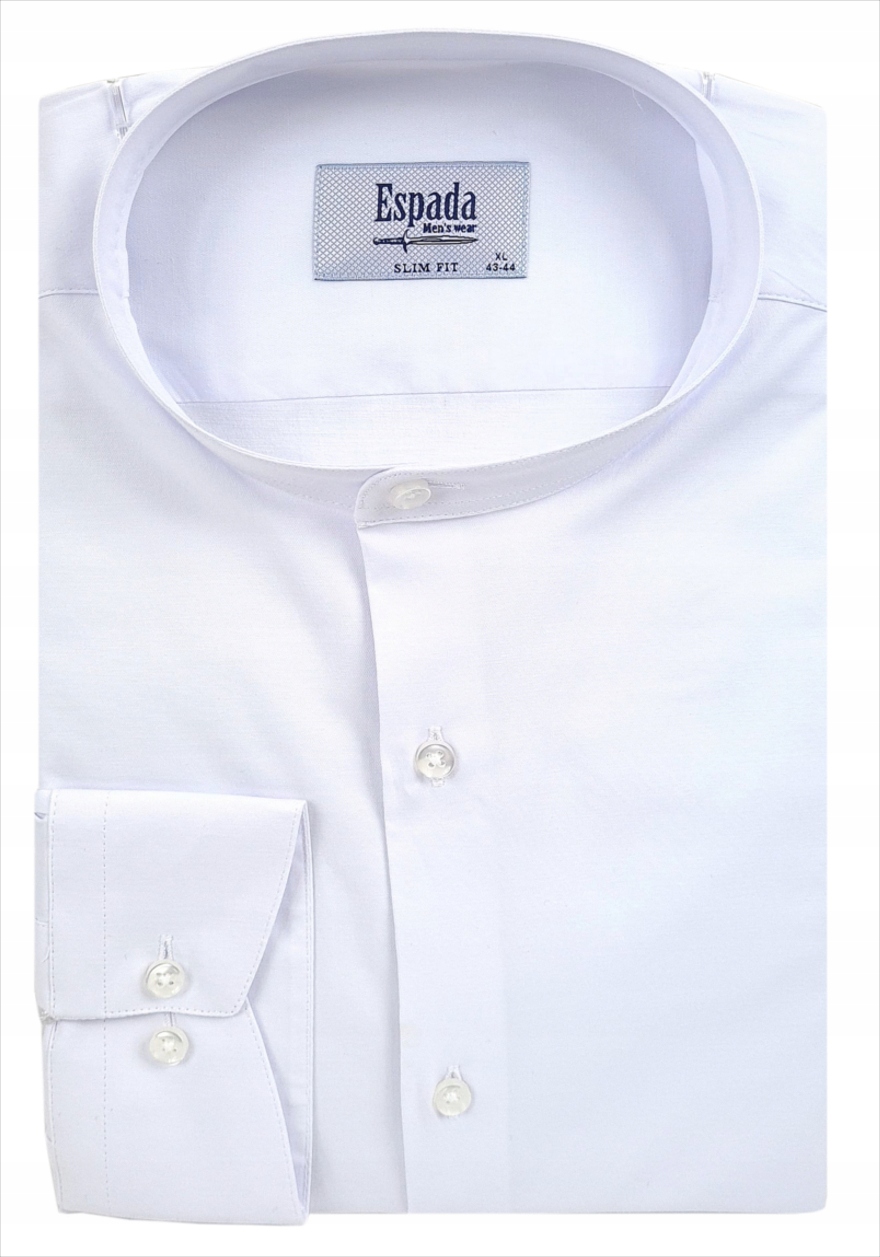 

Biała Gładka Koszula Męska Ze Stójka Slim Fit
