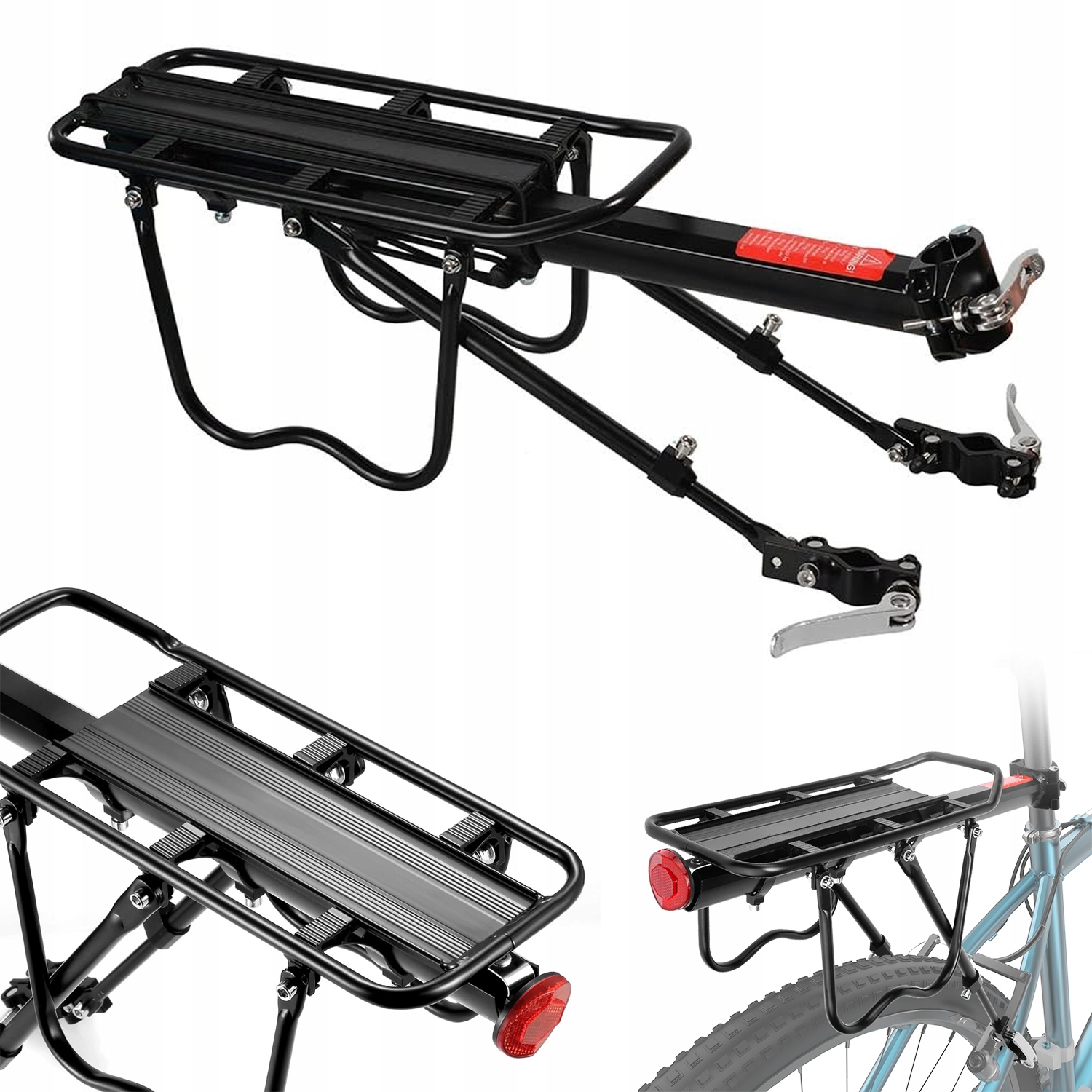 Bagażnik Rowerowy Tylny Aluminium Wytrzymały 50KG Uniwersalny XL Aluminiow