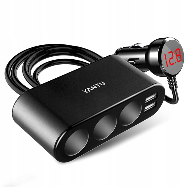 ROZDZIELACZ ZAPALNICZKI-3 GNIAZDA+2XUSB-3,1A 120W Z WYŚWIETLACZEM CZARNY