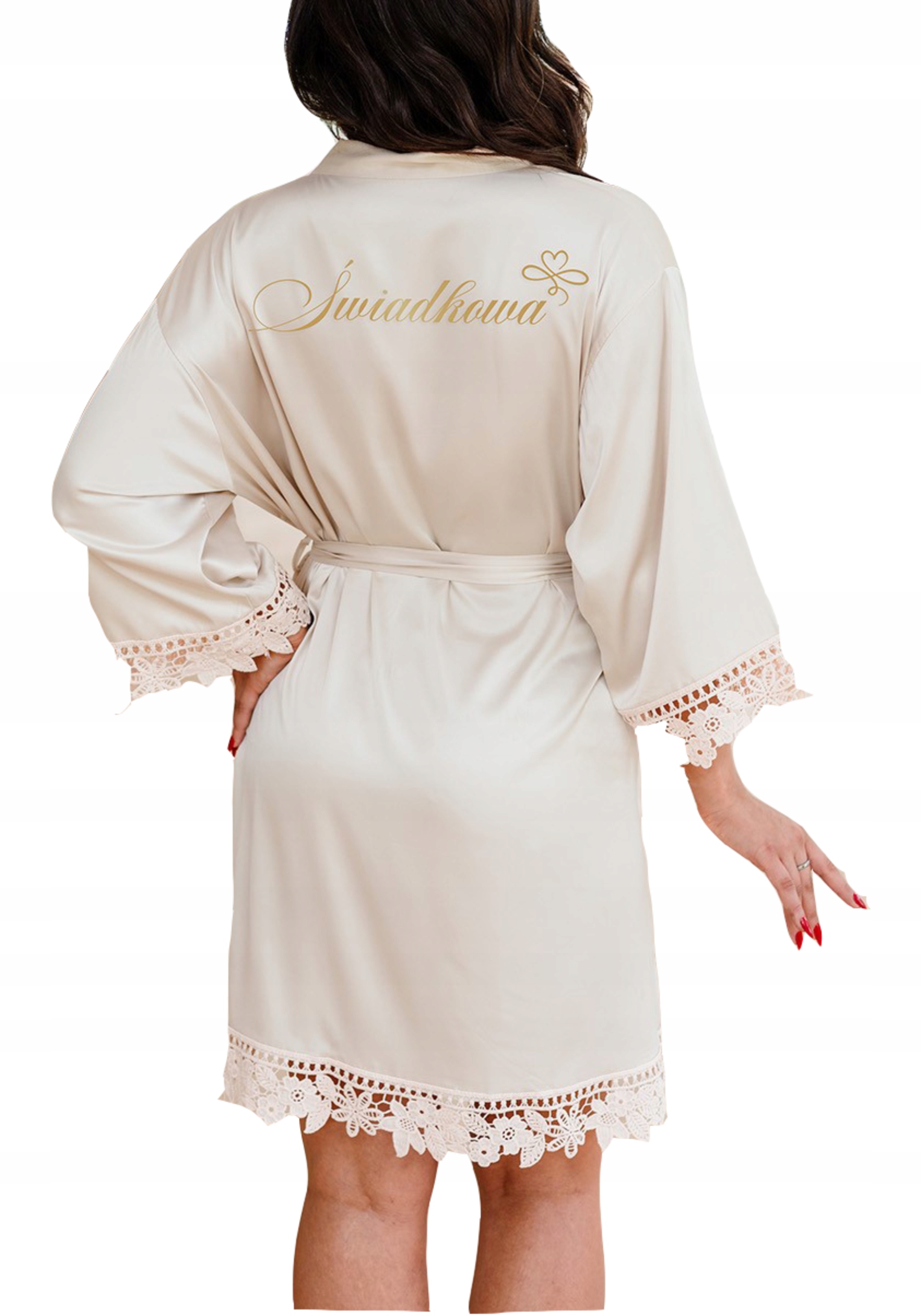 Šampaňský župan s krajkou, saténový, univerzální, elegantní