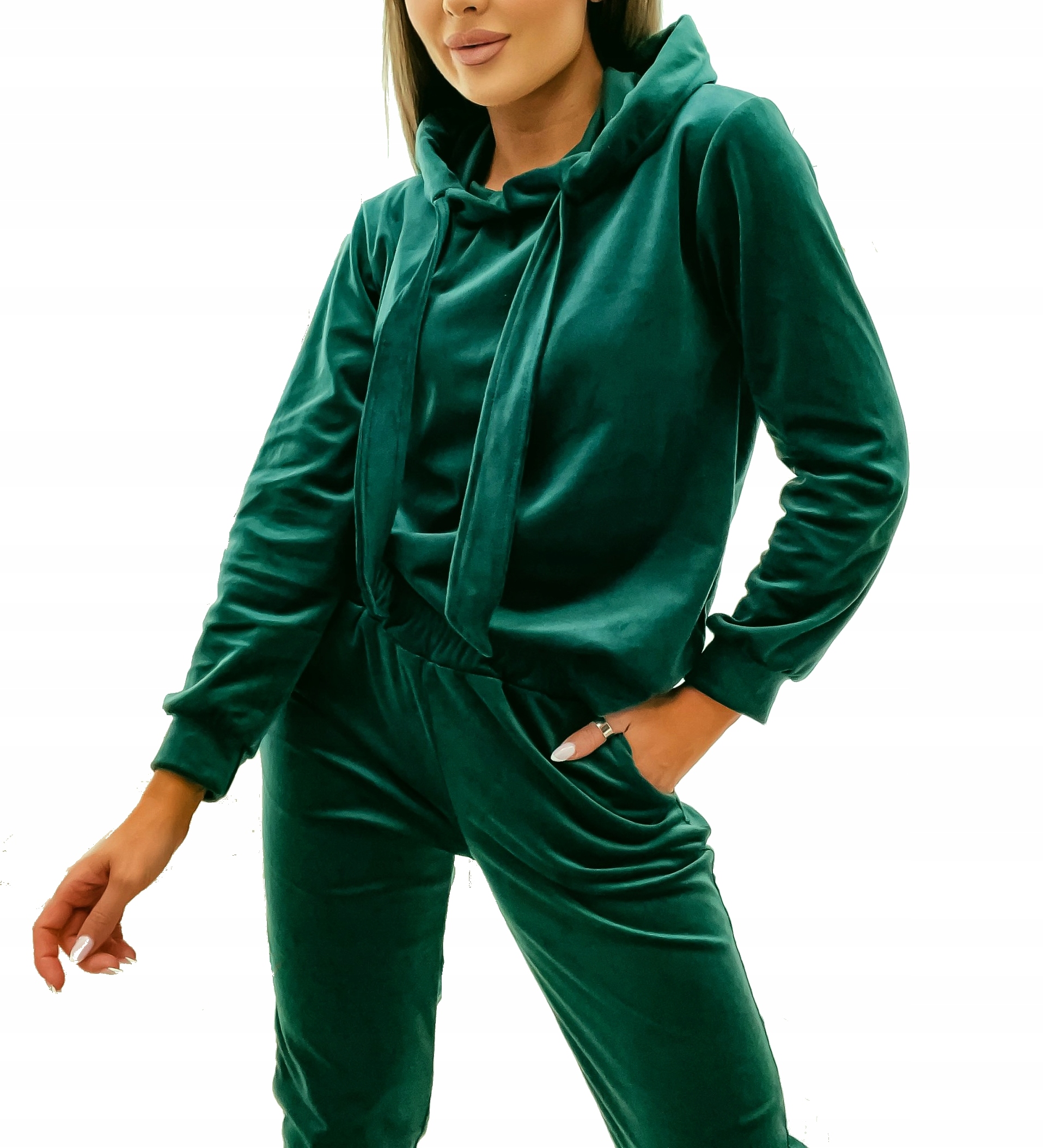 Piękny Komplet dresowy welur dresy damskie welurowe bluza z kapturem