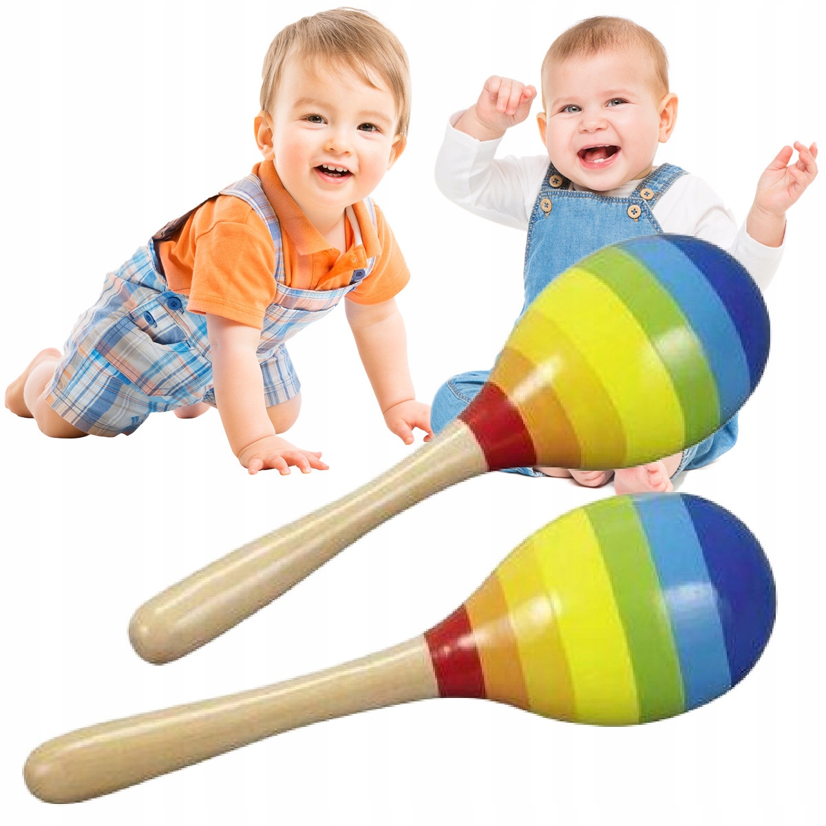 Drewniane INSTRUMENTY dla DZIECI Kolorowe Marakasy