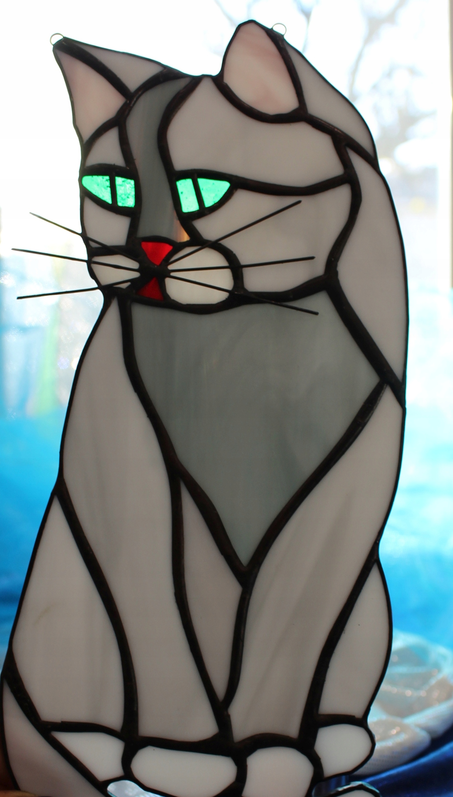 Kočka šedá závěsná vitráž Tiffany dárek