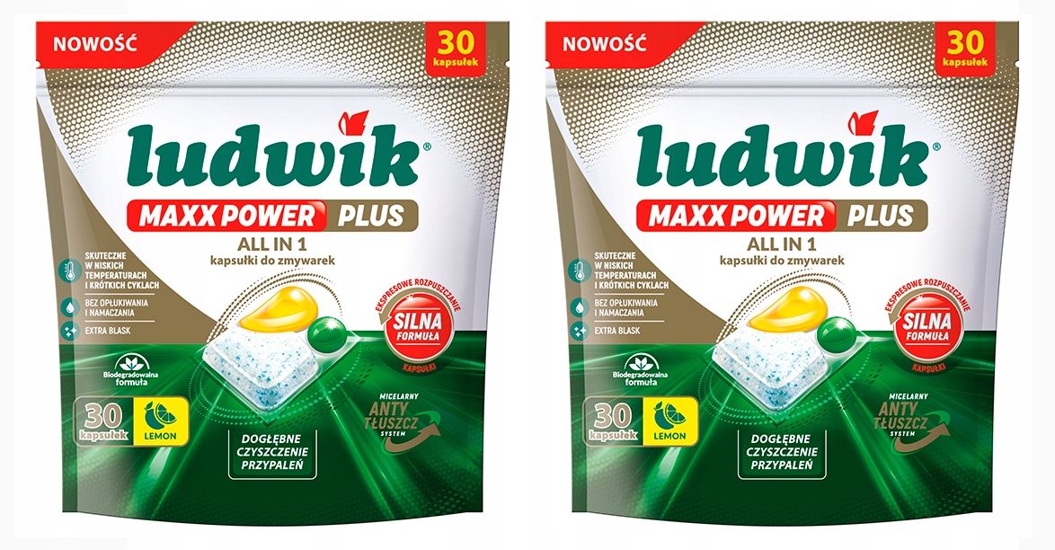 Levně Kapsle do myčky nádobí Ludwik Maxx Power Plus All in 1 lemon 30 kusů