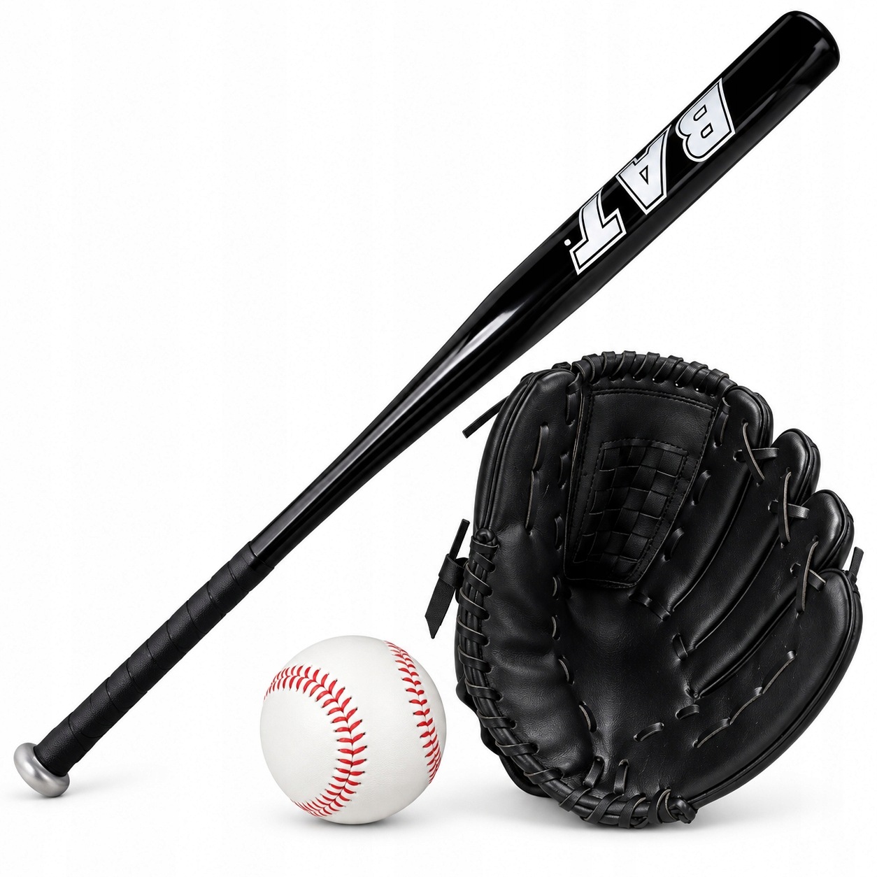 Zestaw do gry w Baseballa kij 34" czarny rękawica+piłka