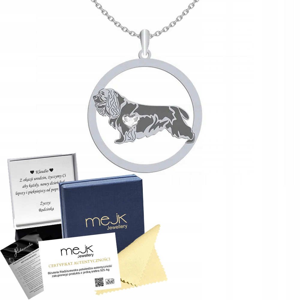 Stříbrný náhrdelník se psem Sussex Spaniel 925 Šperky Dárek Gravírování Bonus