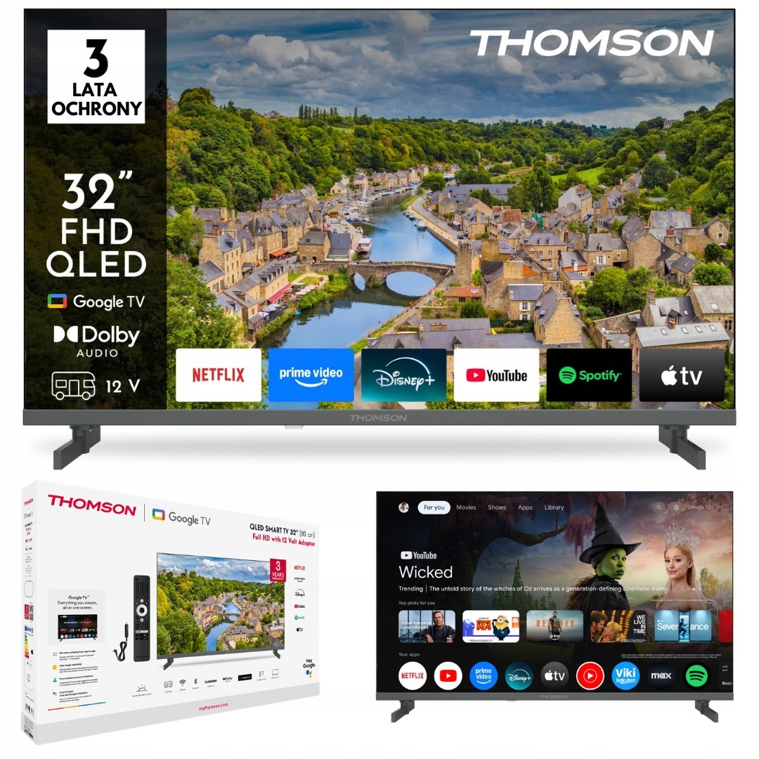 Telewizor 12V Smart Tv Qled 32" Thomson Full Hd Google Tv DVB-T2 Do Kampera