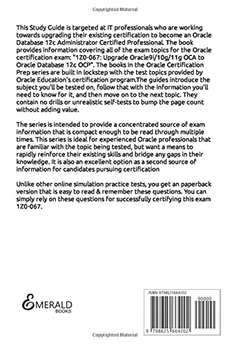 Books, Emerald Upgrade Oracle 9i/10g/11g OCA to Database 12c Exam Practice Język publikacji angielski
