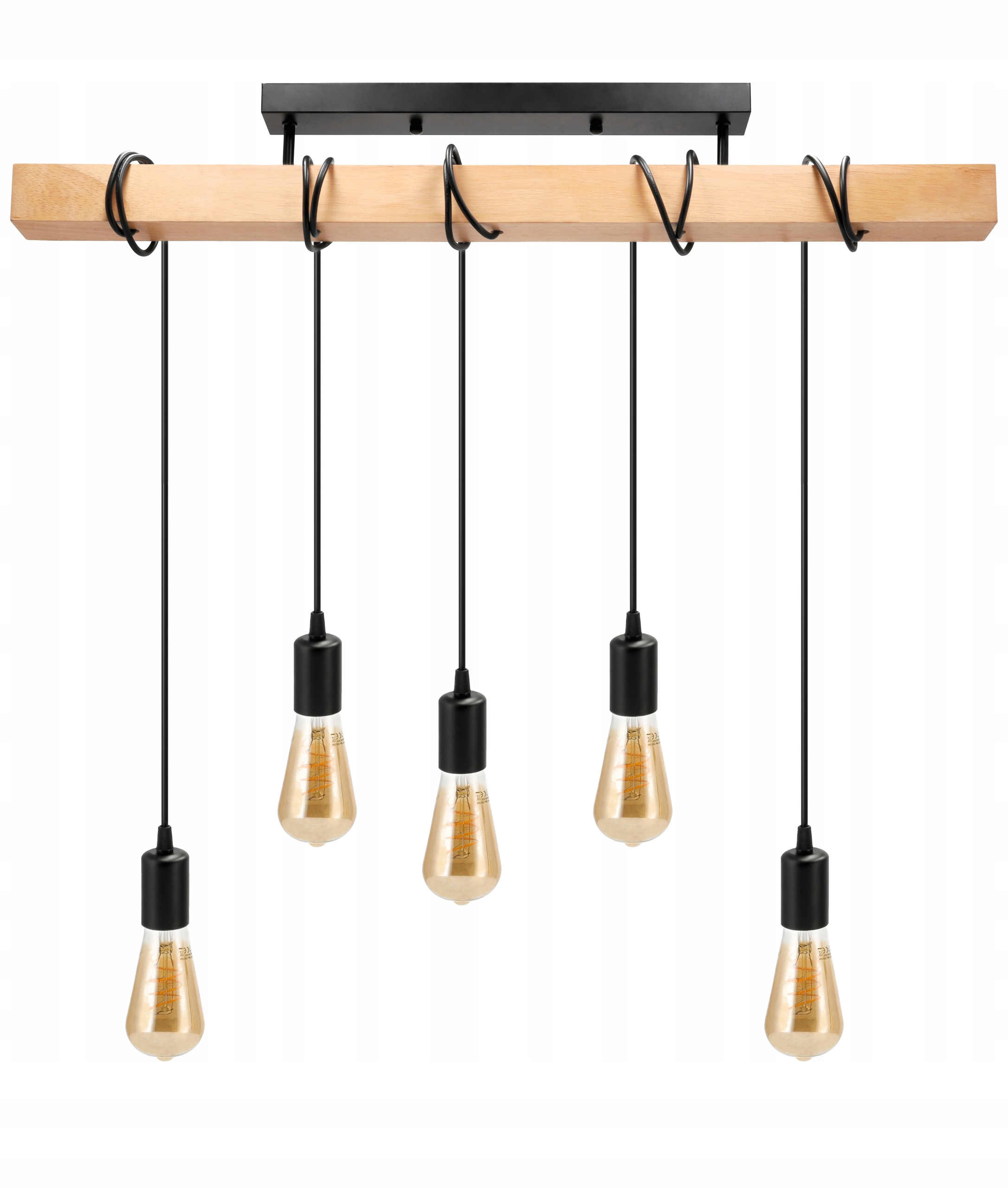 stropní svítidlo Led Loft 5xE27 Dřevěný nosník Převis Černá