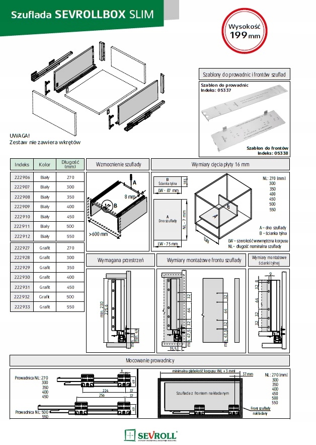 Szuflada SEVROLLBOX SLIM h=199mm biały-400mm Marka Sevroll