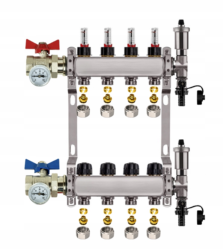 Rozdělovač Pro Podlahovku, 4 Nerezové Okruhy Ventily Pexové Spojky