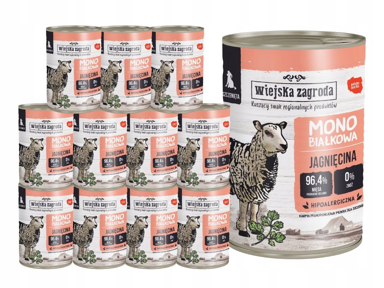 Levně Wiejska Zagroda Krmivo mokré Monoproteinové pro psy Štěně Jehněčí 12x400g