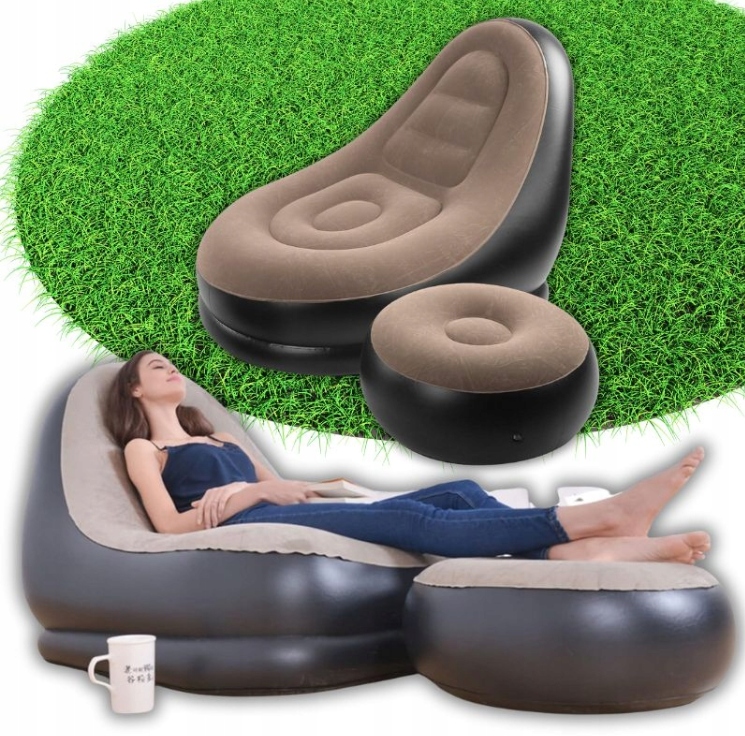 Nafukovací Křeslo S Podnožkou Do Obývacího Pokoje Na Pláž Přenosný Lehký Kávový