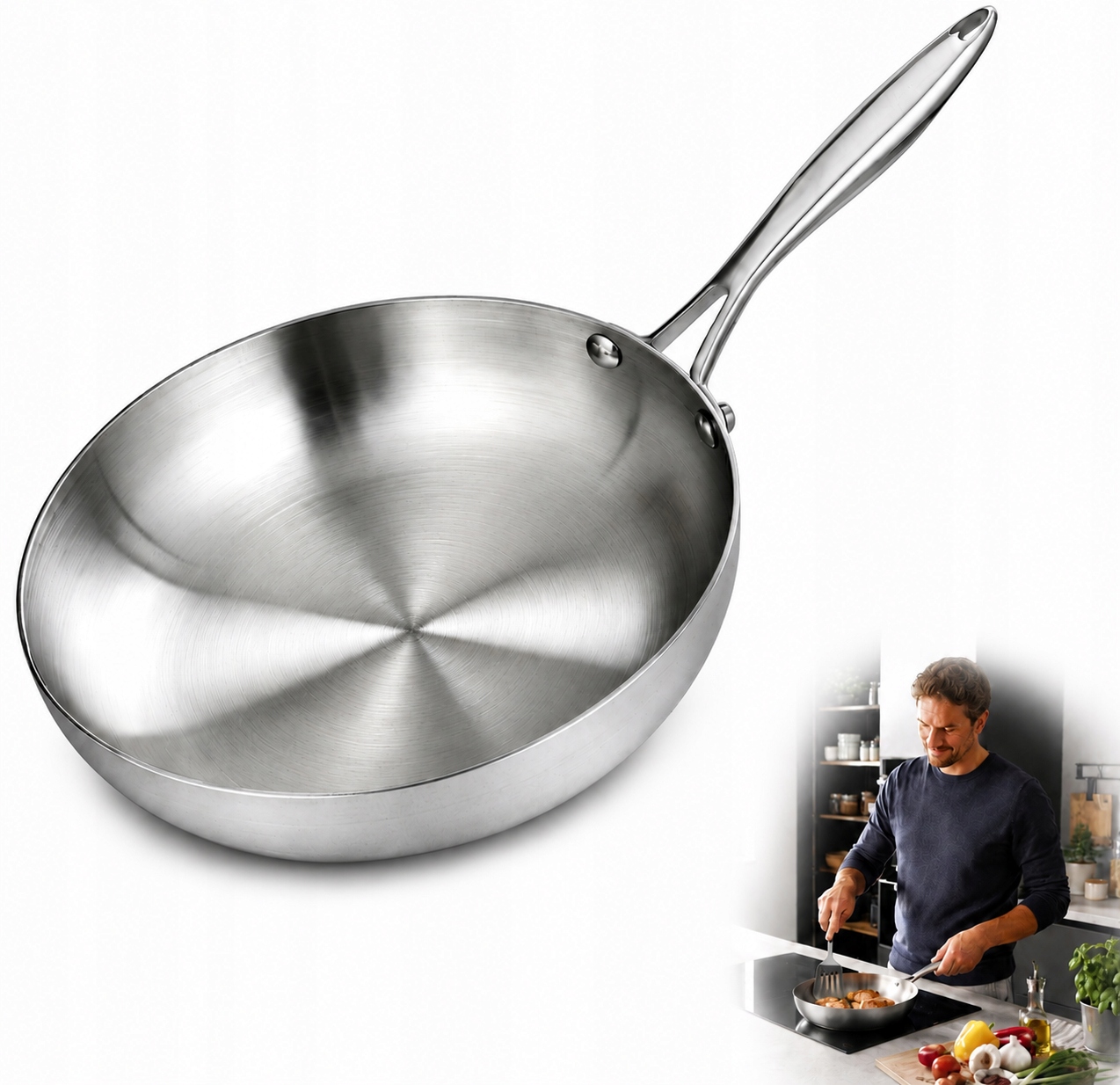 Stainless Steel 304 pánev bez povrchové úpravy, indukční, 28 cm