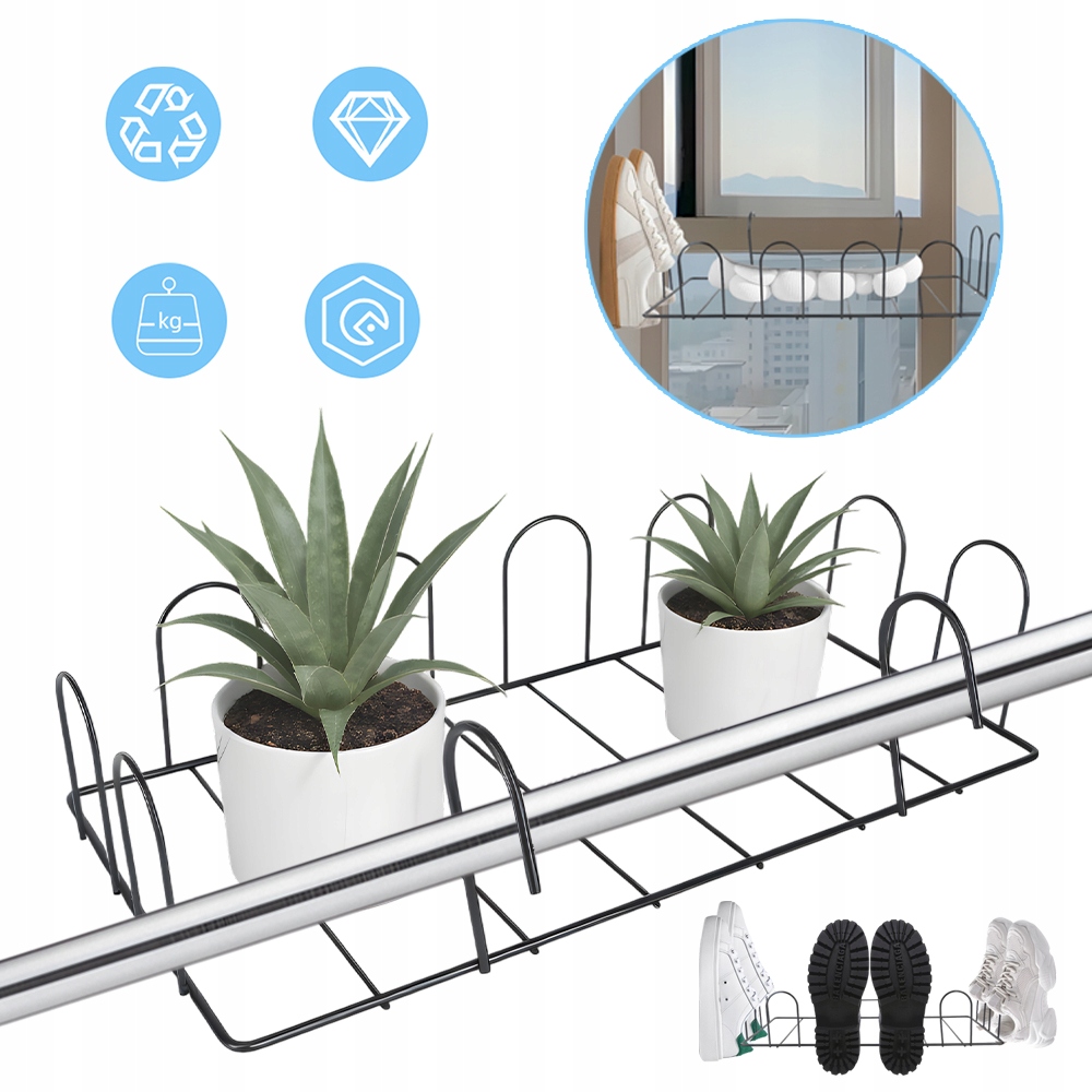 Levně Sušák Na Boty Do Parapetu Bezvrtací, Multifunkční, černá