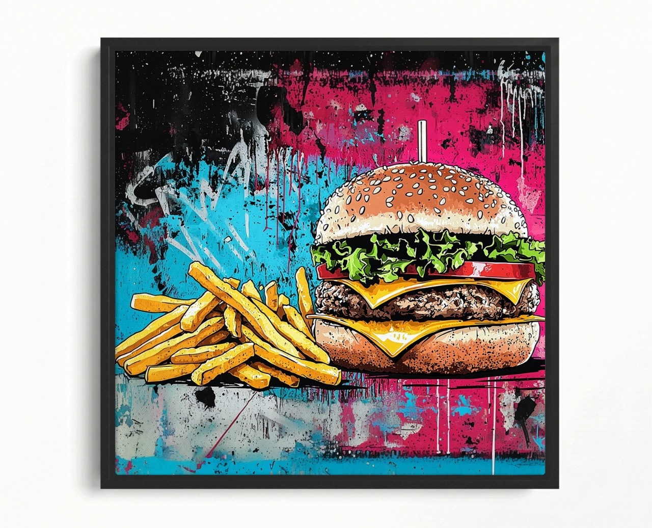 Obraz Rám American Box Street Art Graffiti Hamburger Hranolky 40x40