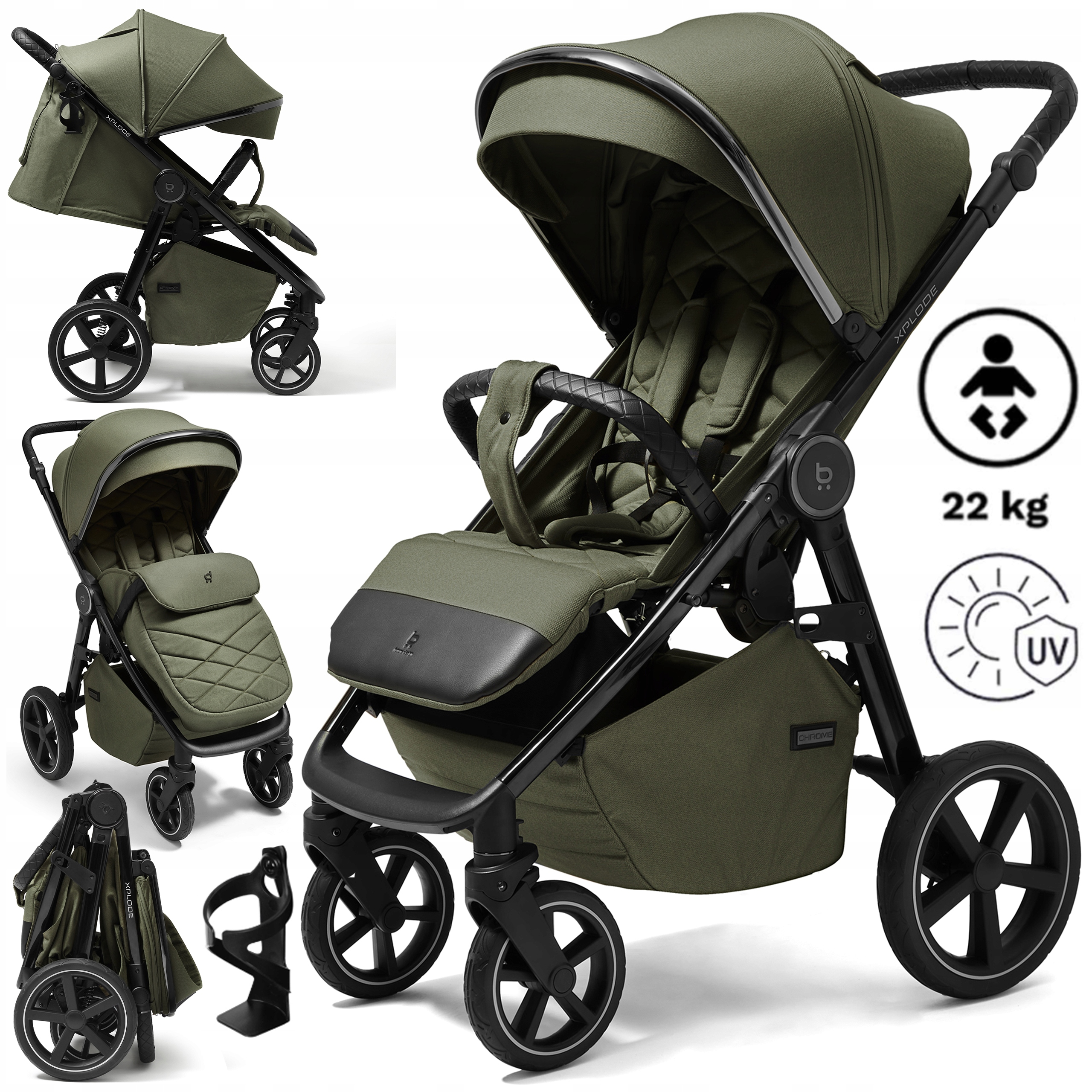Wózek Spacerowy Dziecięcy Spacerówka Duże Koła Regulacja 0-22 Kg Akcesoria