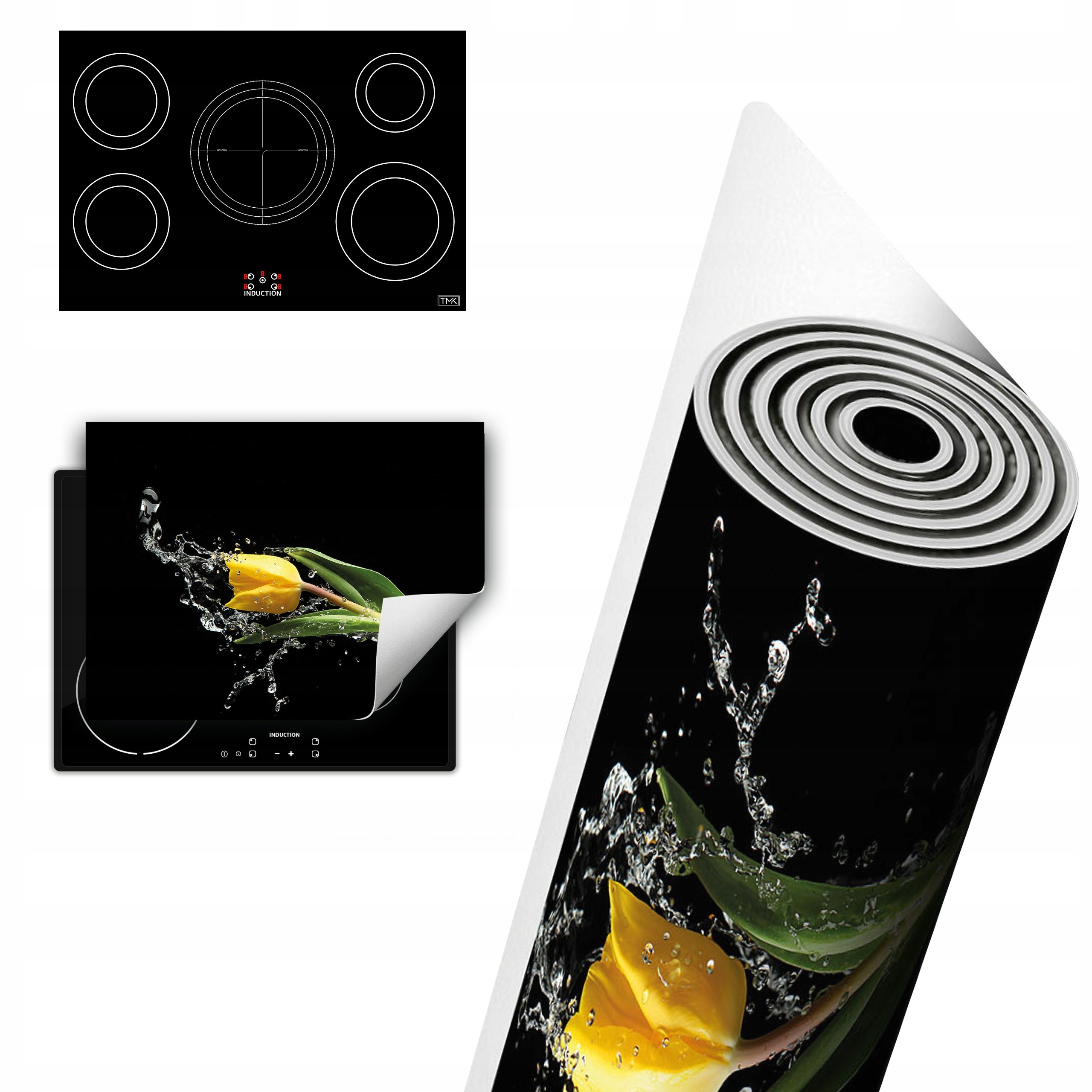Vinylová Ochrana Na Indukci Deska 80x52 černá tulipán