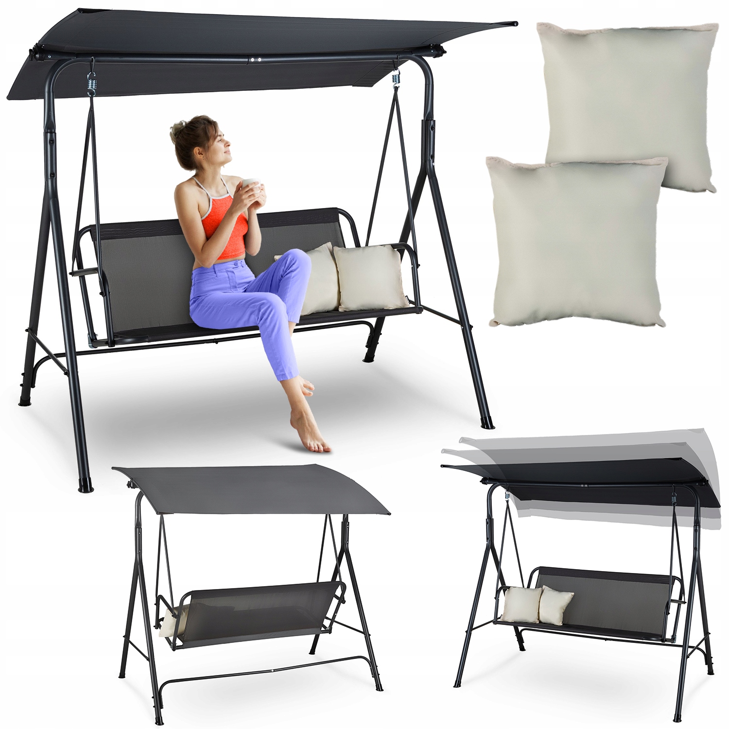 Zahradní Houpačka Pro 3 Osoby, Volně Stojící S Kšiltem A Polštáři Luverno