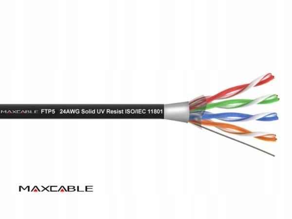 Kabel przewód Skrętka Maxcable RJ45 305m kat5 Ftp drut Cca Uv czarny(4954)