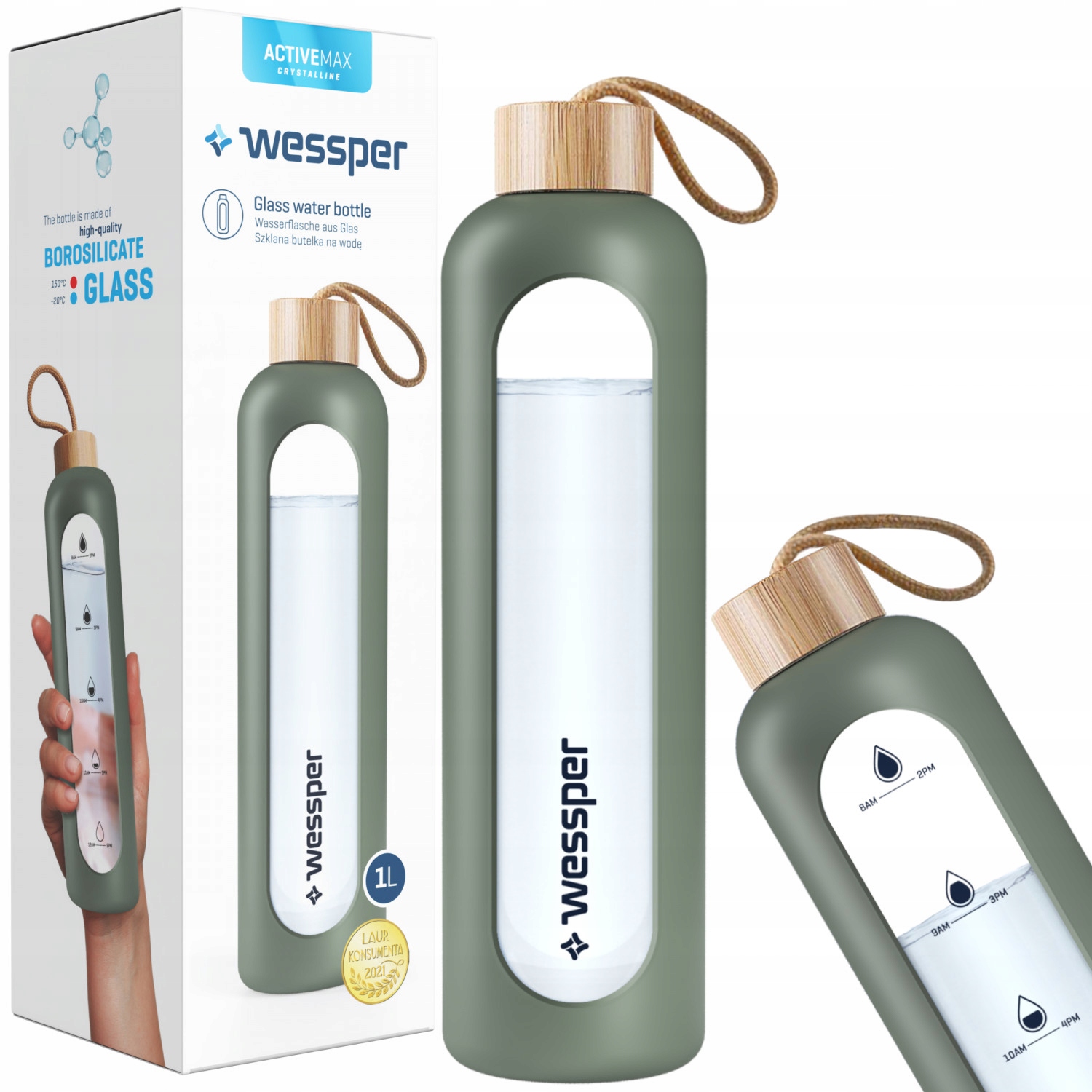 

Szklany Bidon Na Wodę 1000ml Wessper Activemax