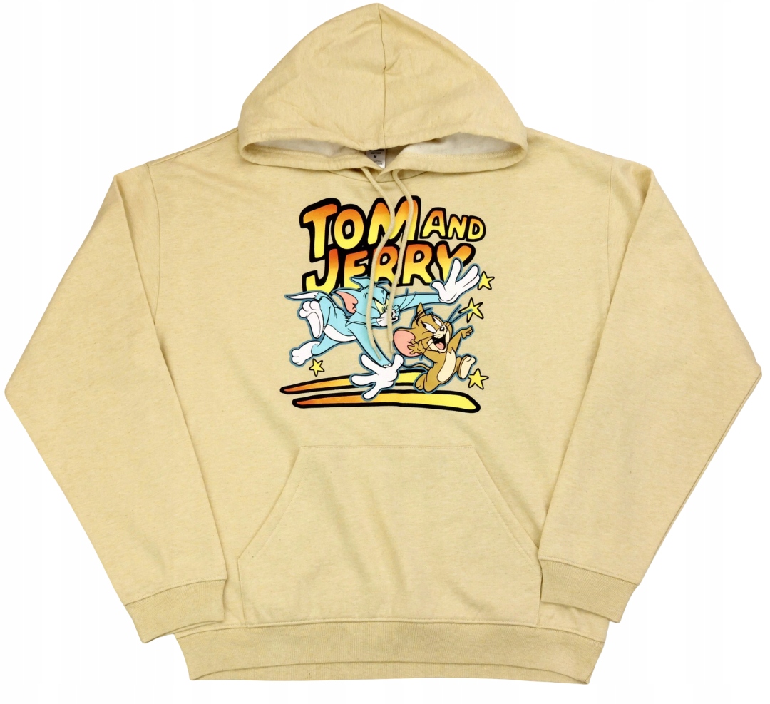 Pánská mikina s kapucí Tom and Jerry vel. M Kočka Myš Potisk béžová Kapsa