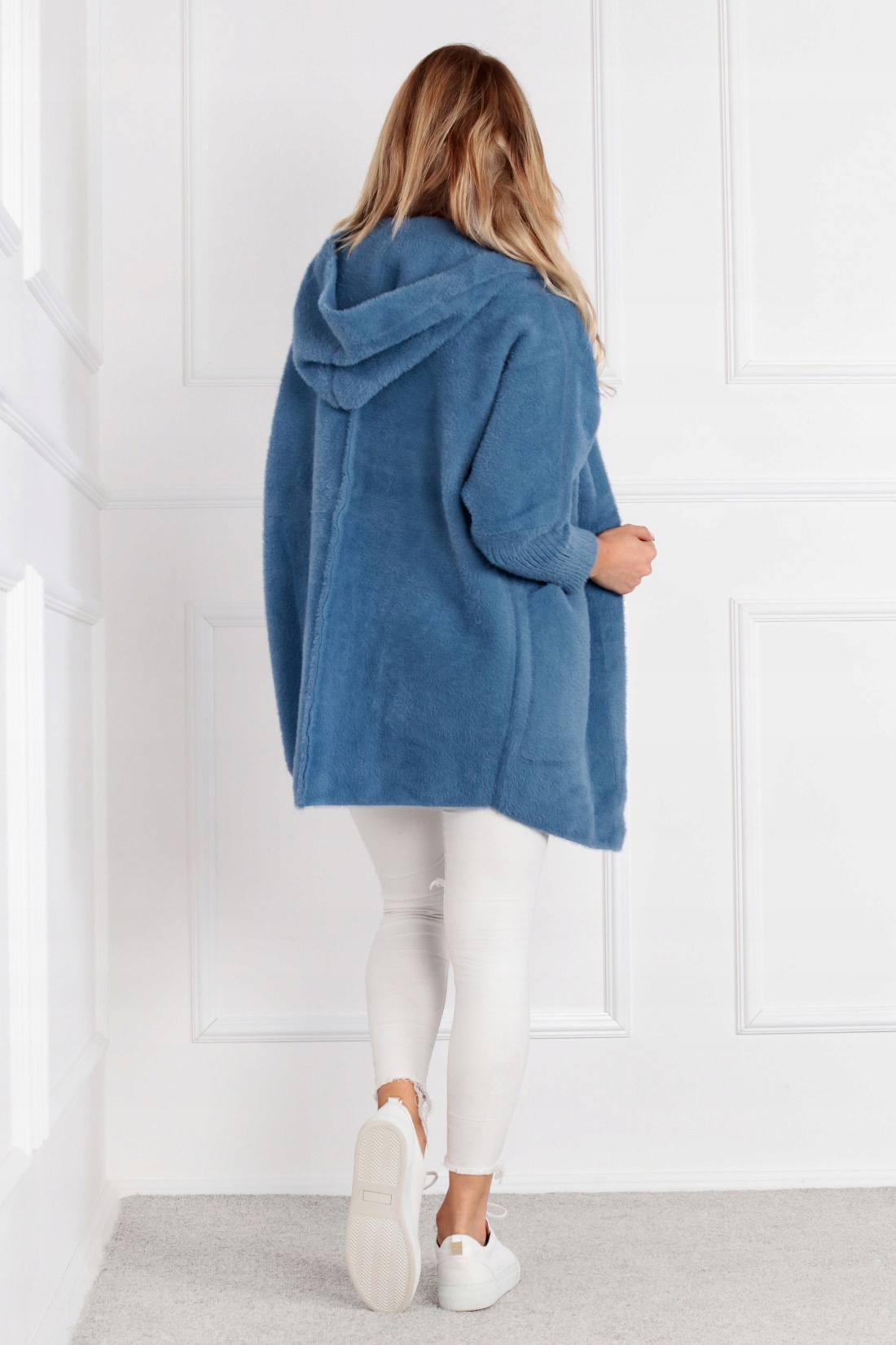 ALPAKA DAMSKA PŁASZCZ KURTKA SWETER CIEPŁA DŁUGA KAPTUR NAPY JEANSOWY 1946 Model 1946