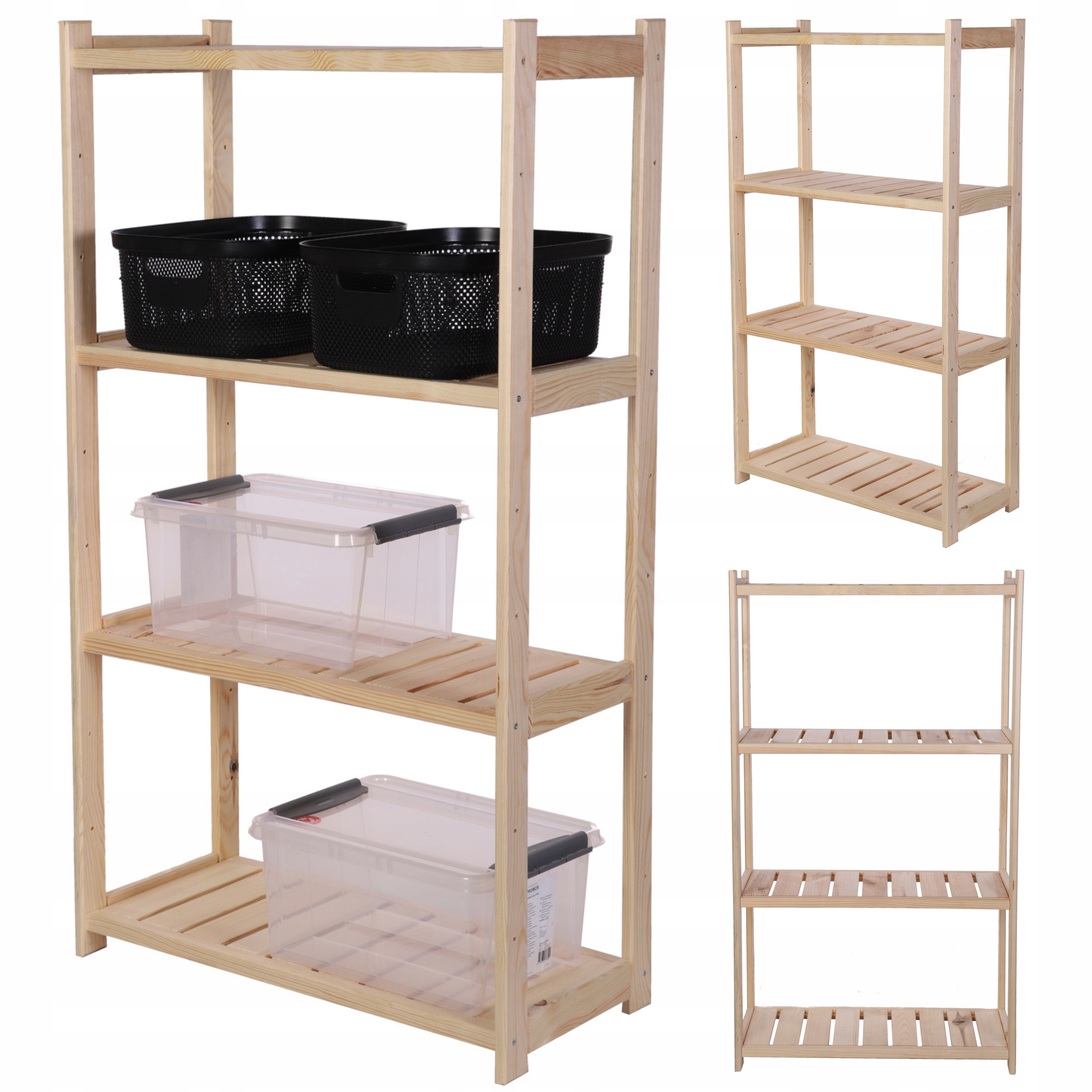 Drevený regál do špajze s 4 policami, stojan z borovice 124,2x70x33 cm, veľký Eco