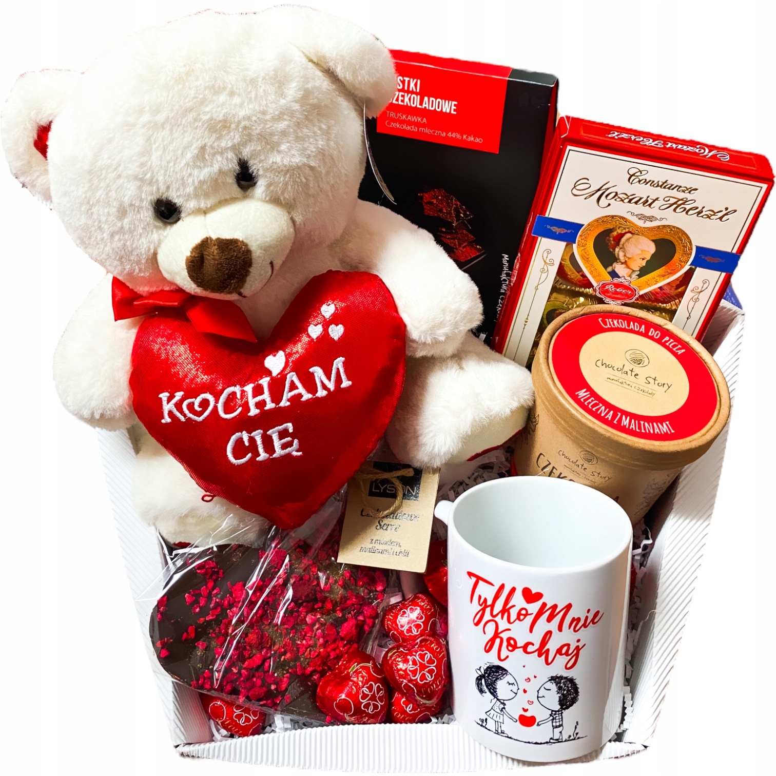 Kosz prezentowy z misiem na Urodziny Imieniny Walentynki