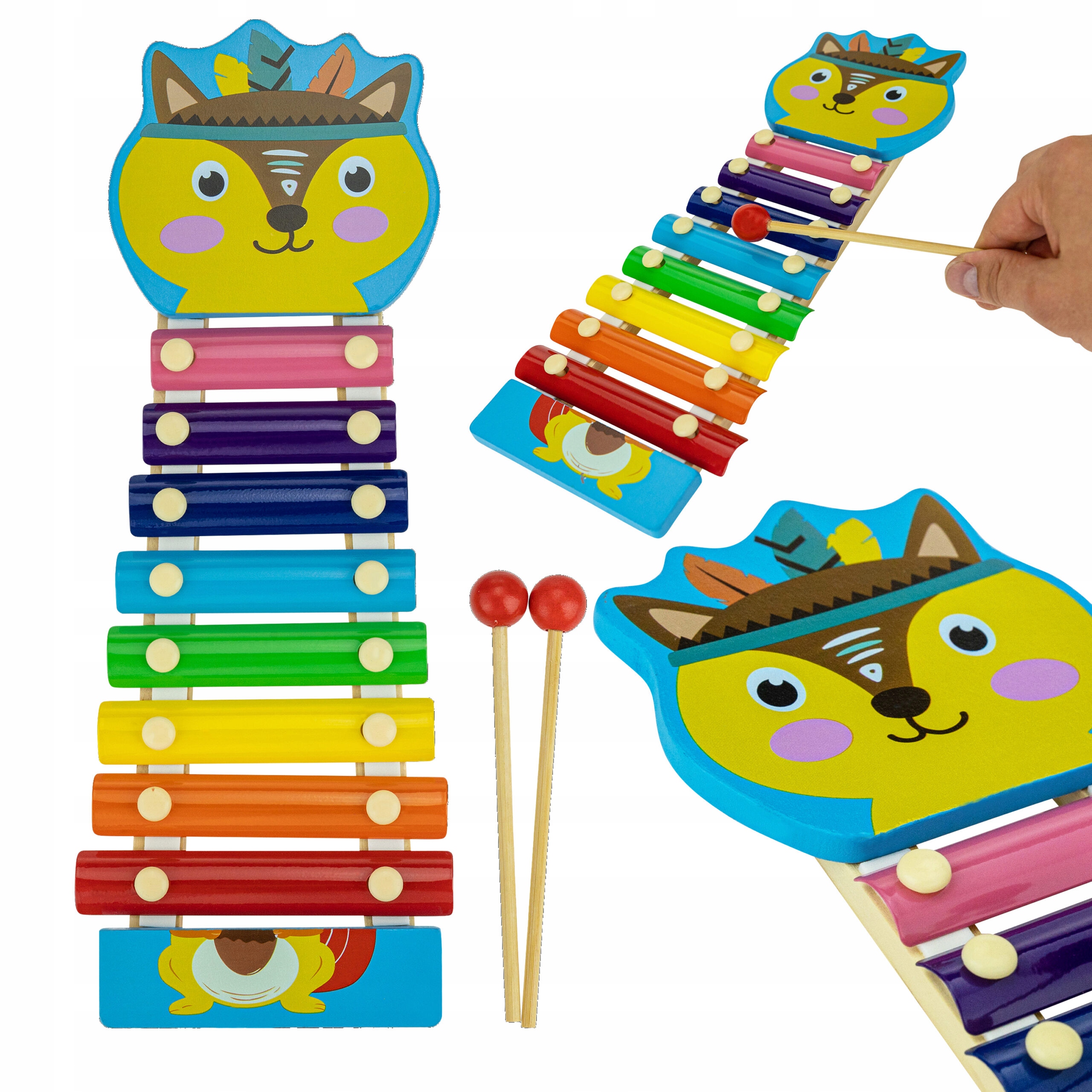 KOLOROWE CYMBAŁKI DREWNIANE DLA DZIECI EDUKACYJNE ZWIERZĄTKA 8 TONÓW Wiek dziecka 3 lata +