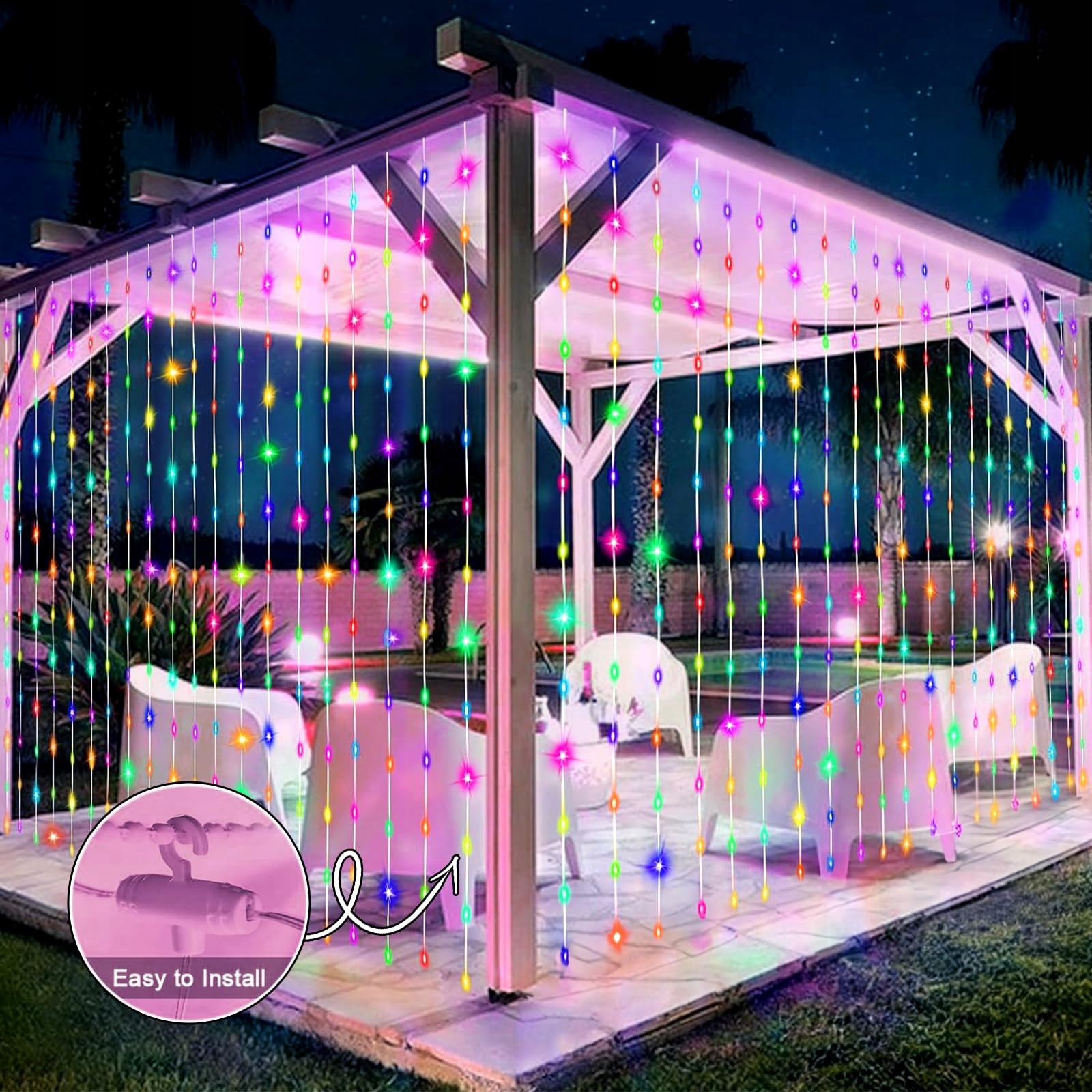 ACXILEXY Kurtyna Świetlna Solarna Girlanda Świetlna Zewnętrzna 3x3M 300LED — miniatura 5