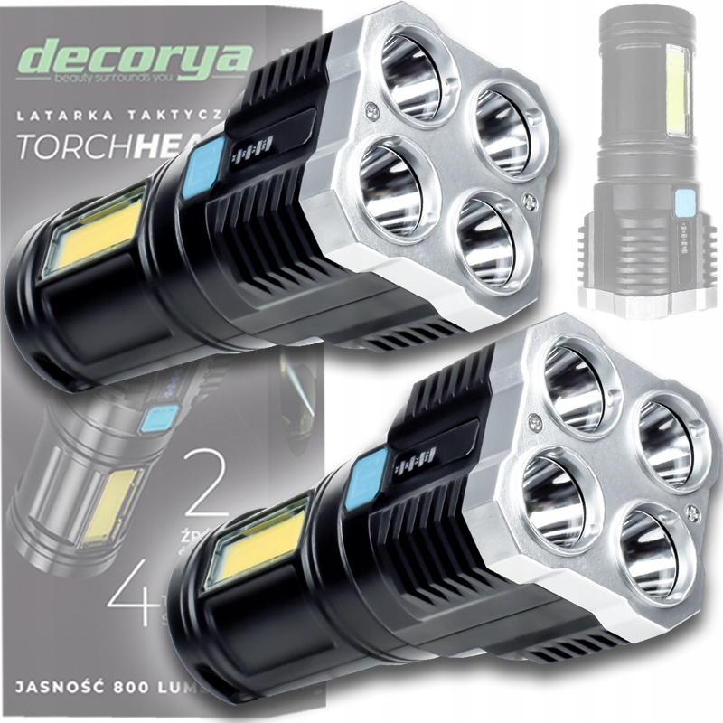 2x Mocna Wodoodporna Latarka Led Cob Taktyczna Akumulatorowa Wojskowa Usb