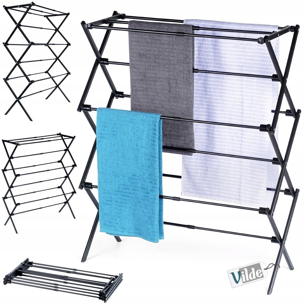 Levně Kovová Sušák na prádlo Černá, nastavitelná Orion 47 78 x 94 cm