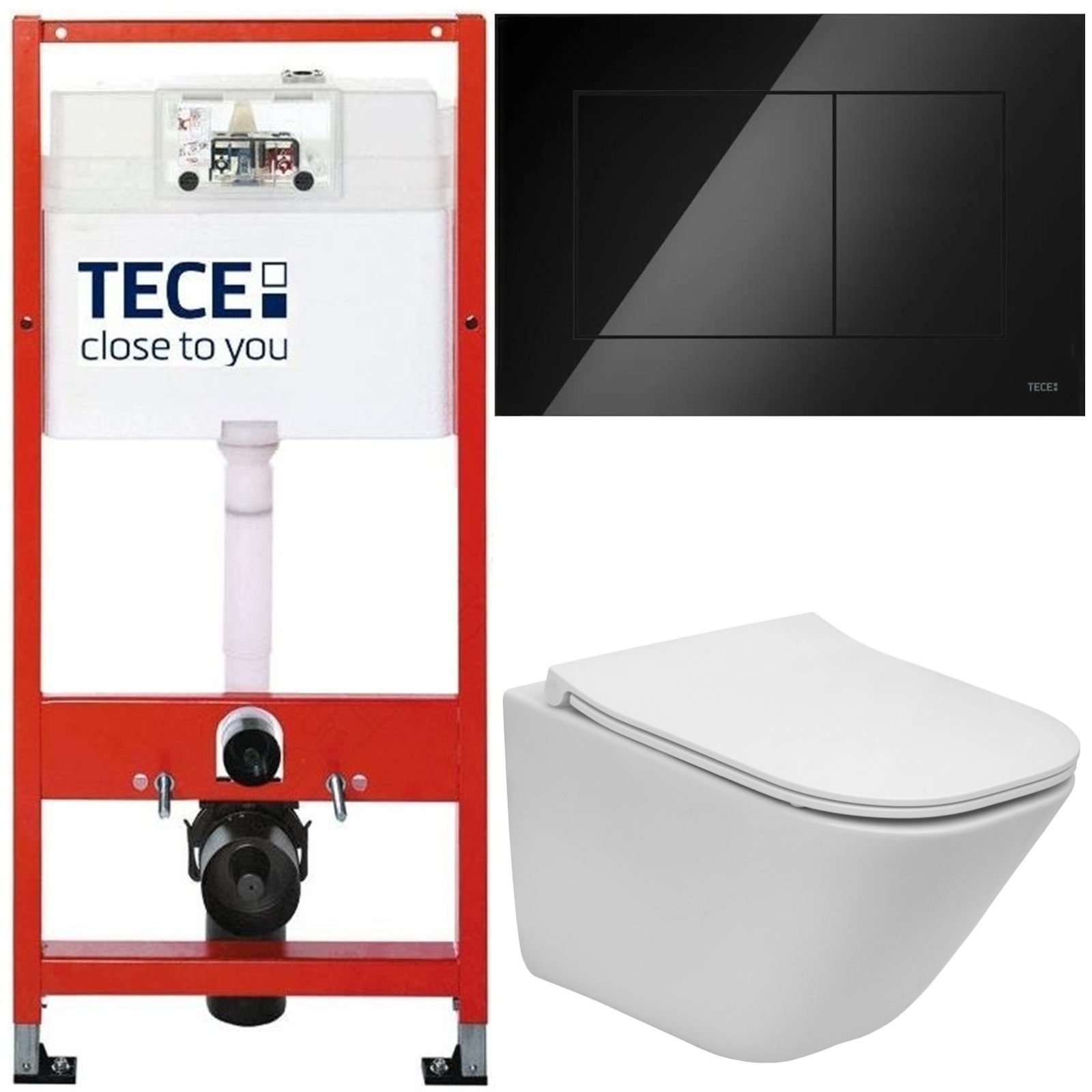 Tece Zestaw Podtynkowy Wc Miska Roca Gap Square Przycisk Czarny Połysk 6W1